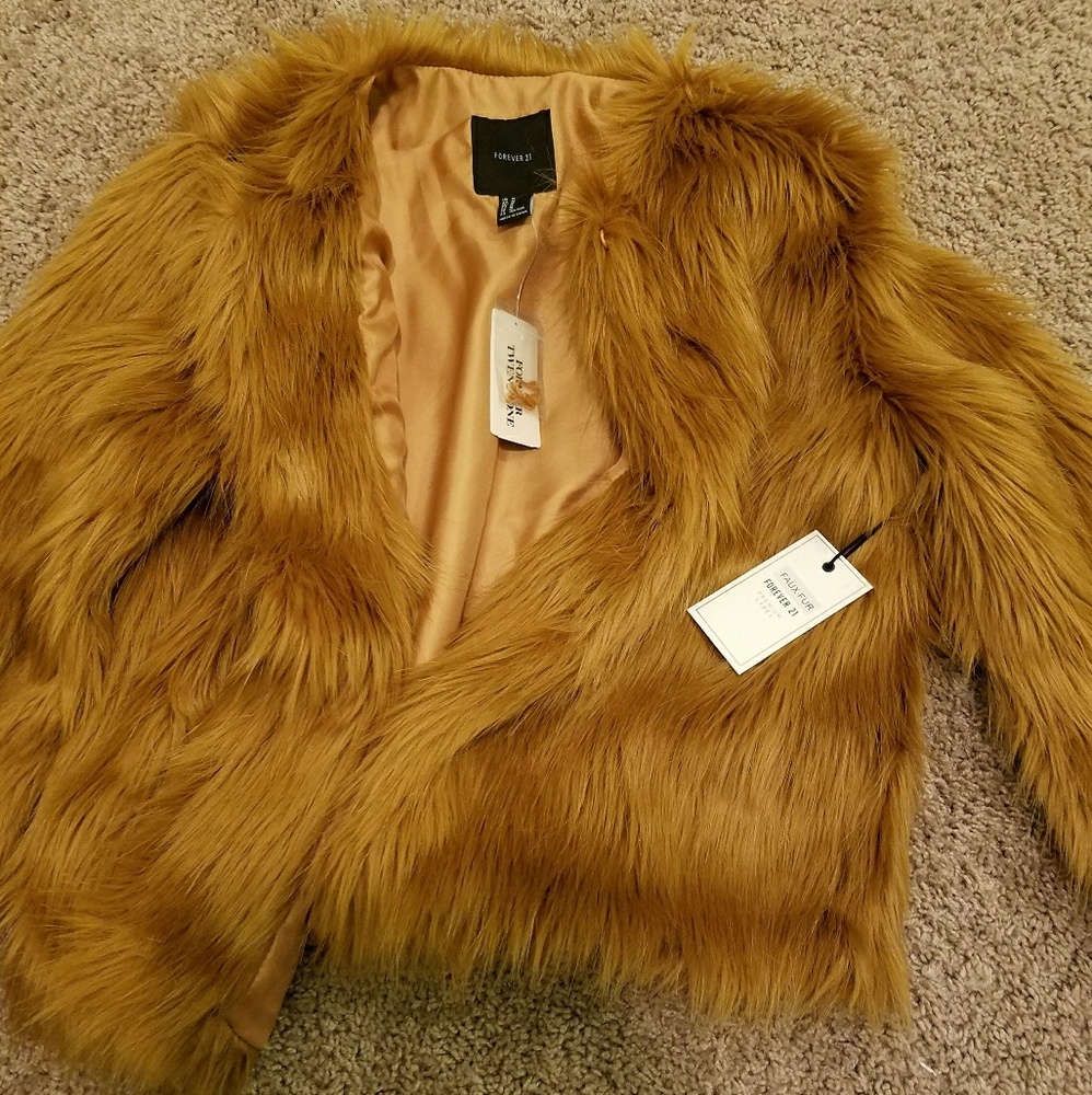 Forever 21 faux fur jacket brown color brand new